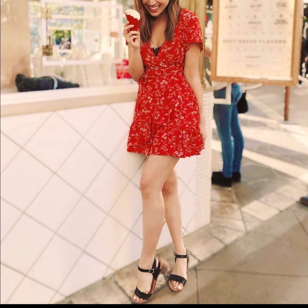 Beautiful red faux wrap dress light and flowy